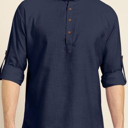 SHOPYCLICK Mandarin Collar Roll-Up Sleeves Straight Kurta-image-96