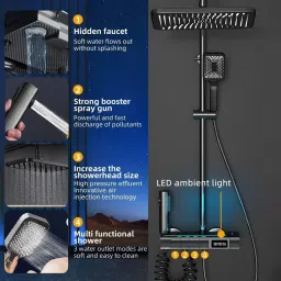 Luxury LED Thermostatic Shower Panel - Matte Black Rainfall Mixer Easy Wall-Mount, Single Lever, Versatile Modes for Modern Bathrooms (Black) Rainfall-image-7