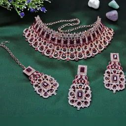 VATSALYA creation Rose Gold-Plated Artificial Stones Alloy Jewellery Set-image-75