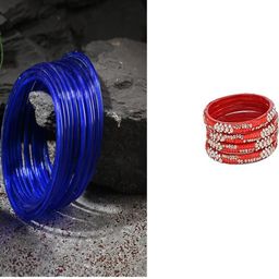 SOMIL Set of 16 Blue Alloy Artificial Stones & Beads Bangles-image-99