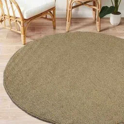 saral home Gold Solid Polypropylene 3 ft x 3 ft Hand Woven Round Carpet-picture-28