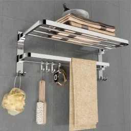 New Look Stainless Steel 304 Grade Dual Folding Towel Rack for Bathroom/Towel Stand/Hanger/Bathroom Accessories (24 Inch-Chrome) Silver Towel Holder-image-61