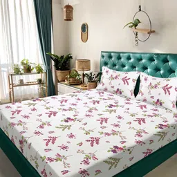 KLOTTHE White & Pink Floral 300 TC King Double Bedsheet Set -2.50 mx 2.25 m-image-45
