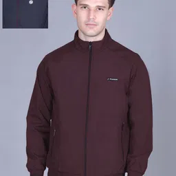 MOUNTAIN COLOURS Men Mock Collar Solid Reversible Bomber Jacket-picture-5