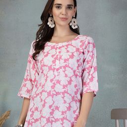 Shine N Sober Floral Printed Kantha Work Pure Cotton Kantha Work Kurti-image-90