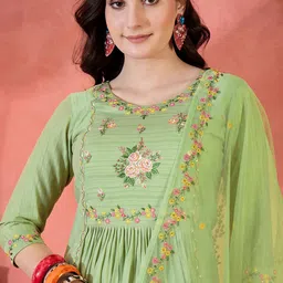 Sangria Women Floral Embroidered A-Line Kurta with Trousers & Dupatta-picture-9