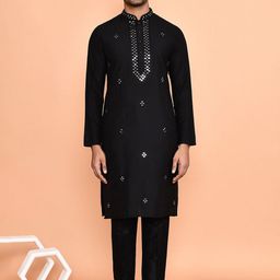 Arihant Rai Sinha Men Ethnic Motifs Embroidered Regular Mirror Work Kurta with Pyjamas-picture-5