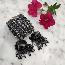 Grace Collections Women Black Rhodium-Plated ARtificial Beads Jhumka Bracelet-image-54
