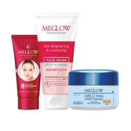 MEGLOW Set Of 3 Gold Bleach 50 g, Brightening Cream 50 g & Instant Glow Face Wash 70 g-image-40