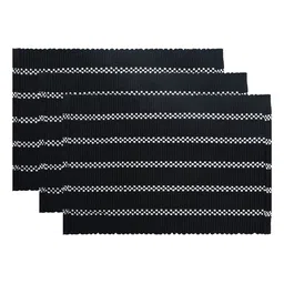 Kuber Industries Black & White 2 Pieces Striped Cotton Soft Bathroom Door Mats-98