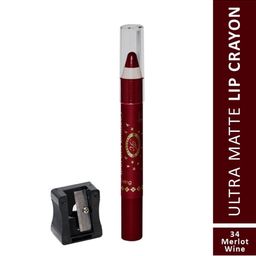 Fashion Colour Women Maroon Waterproof Long Lasting Ultra Matte Lip Crayon- Marlot Wine 34-47