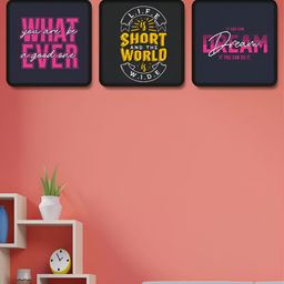 Aura Black & Pink 3 Pieces Motivational Quotes Wood Wall Art-image-54