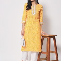 KALINI Women Leheriya Printed Cotton Gotta Patti Straight Kurta-image-67
