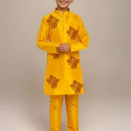 DEVOILER Boys Regular Dupion Silk Kurta with Churidar-picture-1