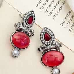 ABDESIGNS German Silver-Plated Stone Studded Classic Drop Earrings-image-68