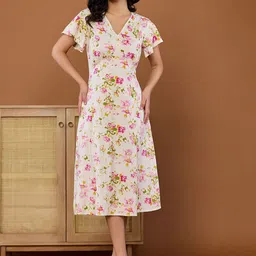 KASYA Floral Print Cotton A-Line Midi Dress-picture-54