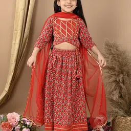 Here&Now X Kinder Kids Girls Printed Ready to Wear Lehenga & Blouse With Dupatta-picture-17
