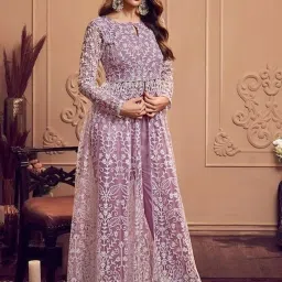 Embroidered, Self Design Net Stitched Anarkali Gown-image-42