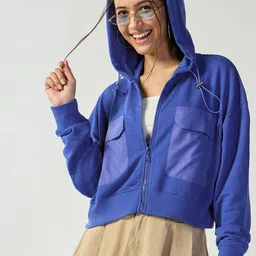 Bewakoof Women Zipped Oversized Hooded Crop Sweatshirt-picture-25