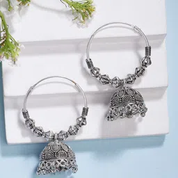 NVR Women Handmade Silver Plated Oxidised Traditional Jhumka Earrings-image-64