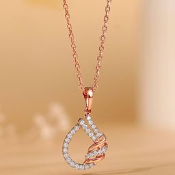 GIVA Rose Gold Twisted Dewdrop Diamond Pendant-image-11