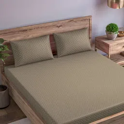 Trance Home Linen Brown Geometric 300 TC Single Bedsheet with 2 Pillow Covers-image-36