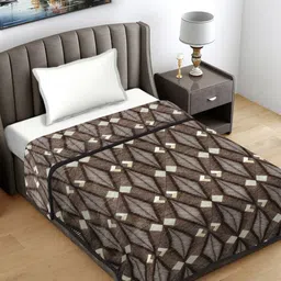 FABINALIV Brown & White Geometric Woollen AC Room 233 GSM Single Bed Blanket-20