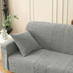 Lukzer Grey Printed Polyester 1 Piece Sofa Cover With Arms-image-87