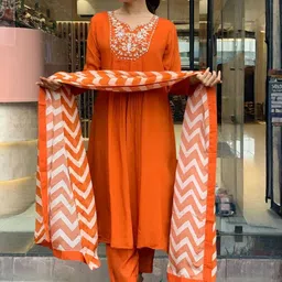 URMIR FASHION Women Embroidered Pleated Thread Work Kurta with Trousers & With Dupatta-picture-2