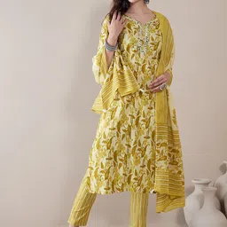 Anouk Women Floral Printed Empire Thread Work Pure Cotton Kurta with Trousers & With Dupatta-picture-31