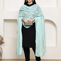 LOOM LEGACY Embroidered Cotton Dupatta With Beads And Stones-image-30