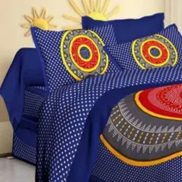 Aura Blue & Yellow Ethnic Motifs Printed 144 TC Cotton Queen Bedsheet Set 2.10 m x 2.30 m-image-80