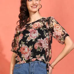 IKRASS Women Floral Print Chiffon Regular Top-image-72