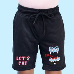 NUSYL Black Let's eat Text Printed Shorts-image-0