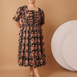 Sztori Women Floral Printed Georgette Fit & Flare Midi Dress-image-5