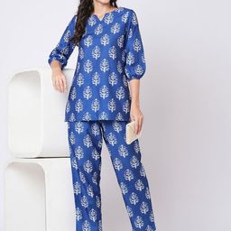 Selvia Floral Printed Notch-Neck Top With Trousers-image-45