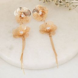 LA FILLE D'OR Gold-Plated Cubic Zirconia Studded Floral Shaped Drop Earrings-image-53