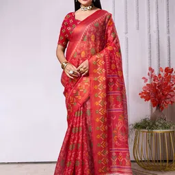 V3 FASHION STUDIO Ethnic Motifs Zari Pure Cotton Ikat Saree-11