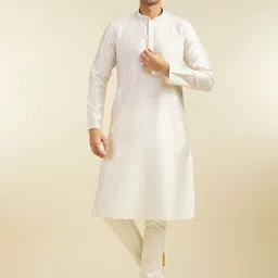 Diwas by Manyavar Ethnic Motifs Woven Design Mandarin Collar Thread Work Art Silk Kurta-25