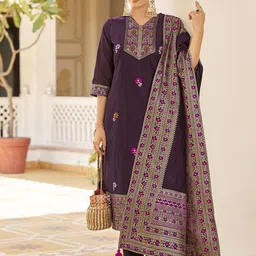 KALINI Floral Woven Design Jacquard Straight Kurta with Trousers & Dupatta-picture-54