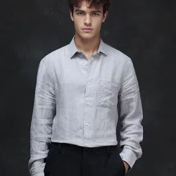 RARE RABBIT Men Comfort FitSpread Collar Solid Linen Formal Shirt-image-67