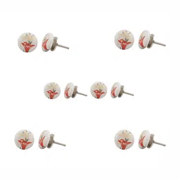 Indianshelf 6Pcs Red & White Textured Ceramic Flower Knobs-picture-18