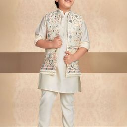 BAESD Boys Mandarin Collar Thread Work Straight Kurta With Trouser & Nehru Jecket-41