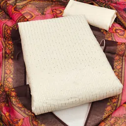 Maroosh Striped Embroidered Sequined Chanderi Cotton Unstitched Dress Material-18