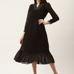 Moda Rapido Bishop Sleeve Georgette Fit & Flare Midi Dress-image-19