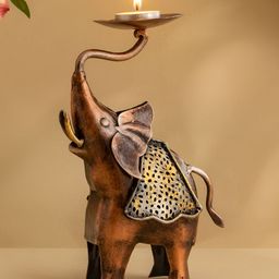Home Centre Corsica Mystic India Brown & Gold-Toned Elephant Metal Candle Holder-image-20