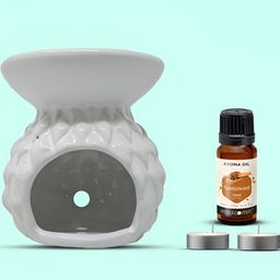 PEEPALCOMM 4Pcs White Textured Ceramic T-light Aroma Diffuser With Sandalwood Oil - 15 ml-image-83