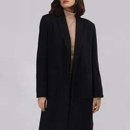 CHKOKKO Women Front Open Solid Casual Coat-34