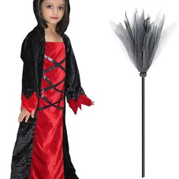 Kaku Fancy dresses Girls Halloween Scary Witch Costume With Broomstick-image-79