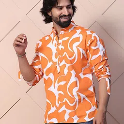 MIDAV Men Straight Fit Abstract Printed Band Collar Casual Shirt-image-32